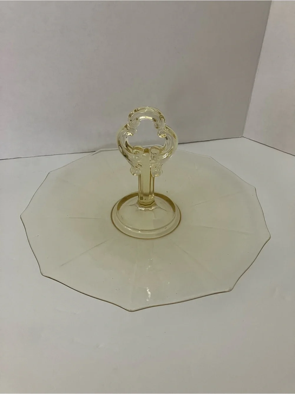 Cambridge Glass Topaz Tidbit Tray in Decagon Pattern